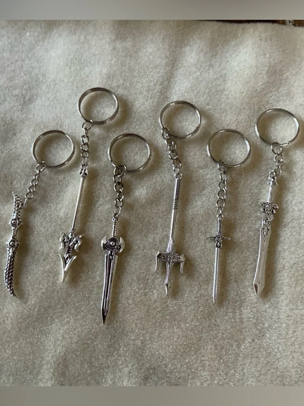 Silver Sword Charm Keychain Set of 6 - Men Accessories